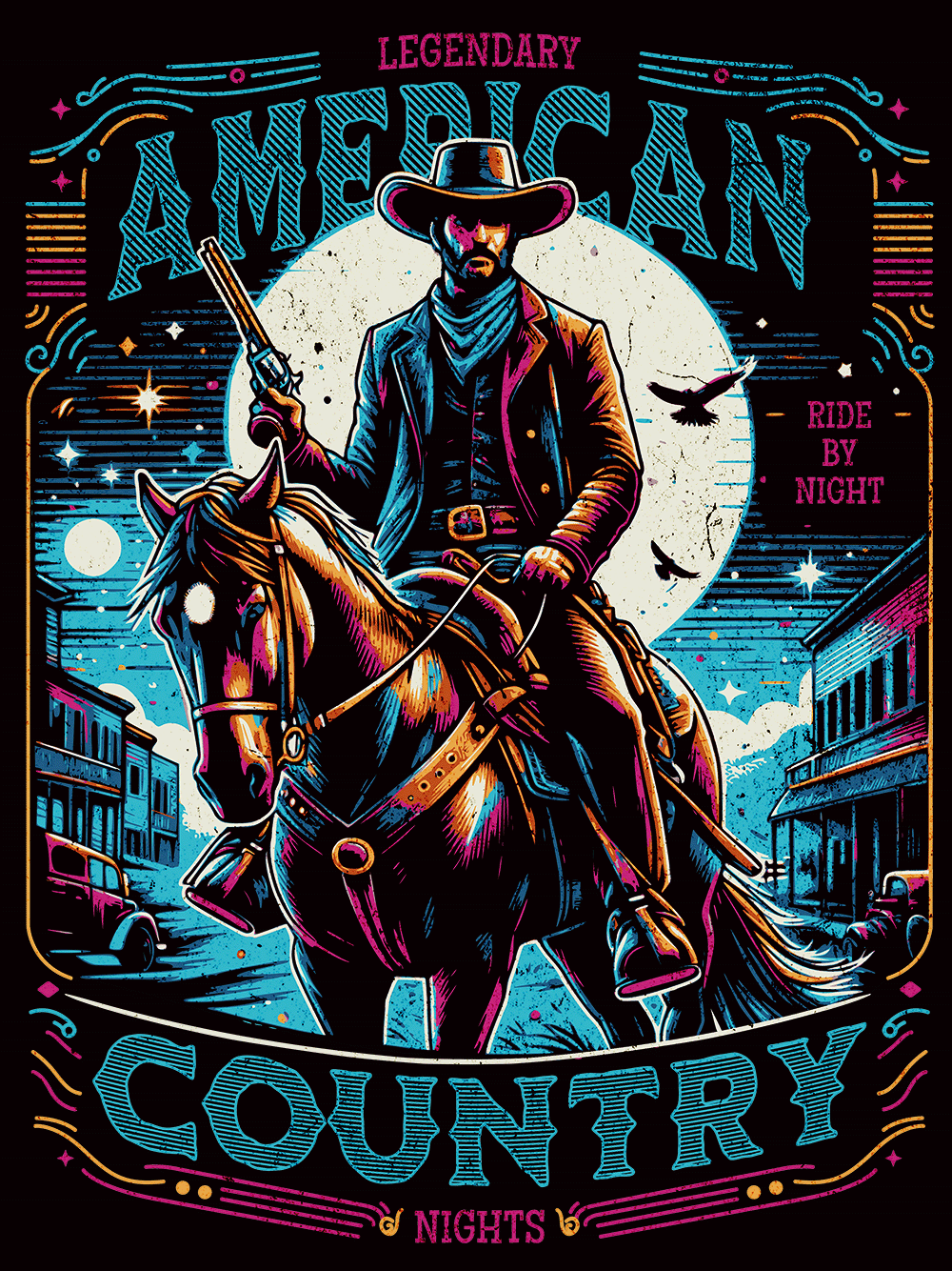 American Country "Ride By Night" Men's T-shirt - Image 2